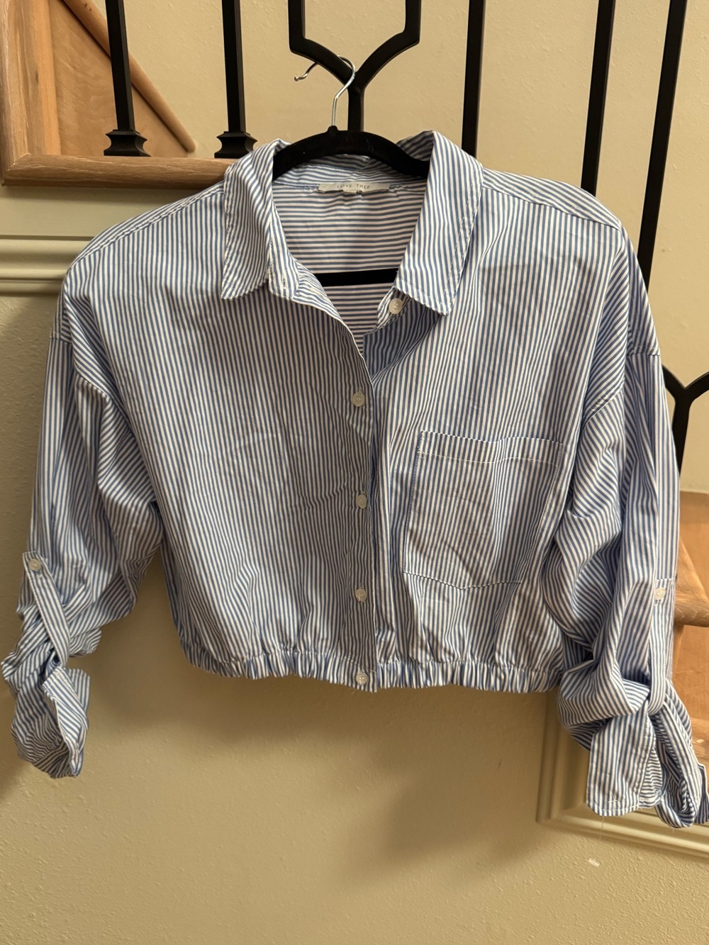 Love Tree Striped Blue & White Cropped Button-Up Shirt